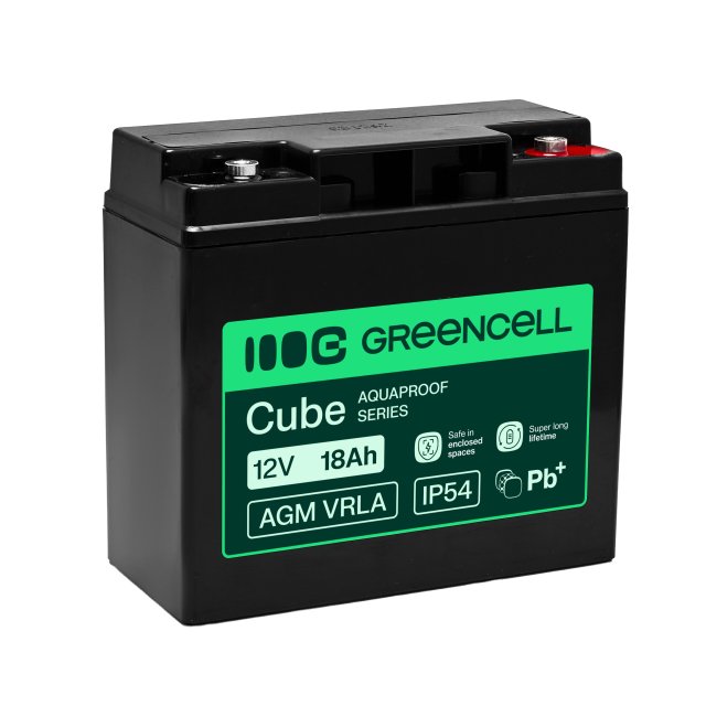  Greencell AGM VRLA 12V 18Ah maintenance-free battery for cash registers, toys, cameras (181x77x167mm), AGM12V18AH-H 