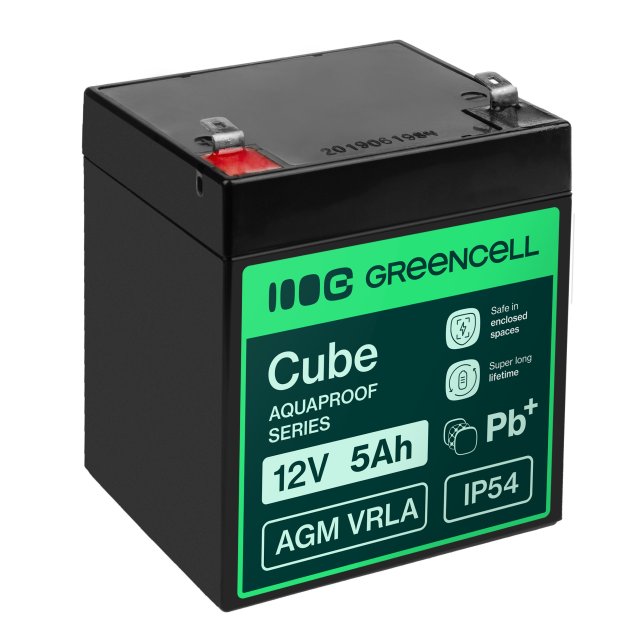  Greencell AGM VRLA 12V 5Ah maintenance-free battery for cash registers, toys, cameras (91x70x102mm), AGM12V5AH-J 