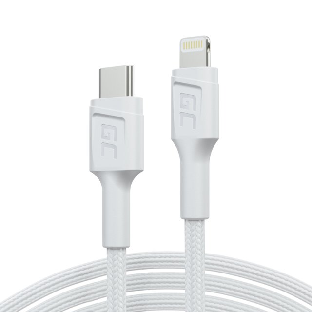 White USB-C - Lightning MFi 1m cable for Apple iPhone Green Cell PowerStream, with Power Delivery fast charging, KABGC07W White USB-C - Lightning MFi 1m cable for Apple iPhone Green Cell PowerStream, with Power Delivery fast charging, KABGC07W