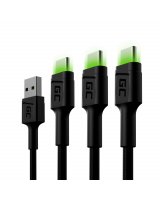  Set 3x Green Cell GC Ray USB-C 120cm Cable with green LED backlight, fast charging Ultra Charge, QC 3.0, KABGCSET02 