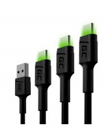  Set 3x Green Cell Cable GC Ray USB-C Cable 30cm, 120cm, 200cm with green LED backlight, fast charging UC, QC 3.0, KABGCSET01 