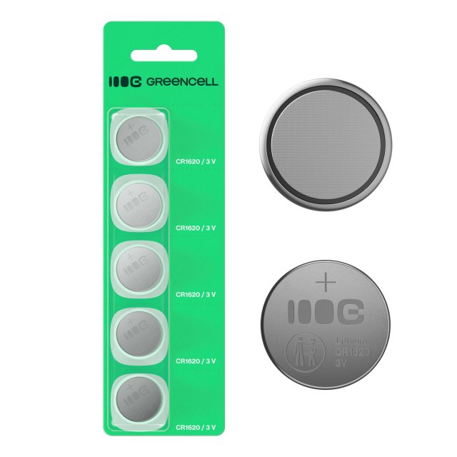  5x lithium battery CR1620 CR 1620 3V 70mAh Greencell button cell Blister, X5CR1620 