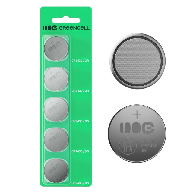  Greencell Blister 5x lithium battery CR2430 3V 290mAh button cell for key fob, watch, remote, scale, X5CR2430 
