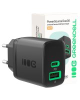  Greencell PowerSource Duo30 Charger USB/USB-C Black Power Adapter 30W Power Delivery, CHARB-GC-30AC-B 