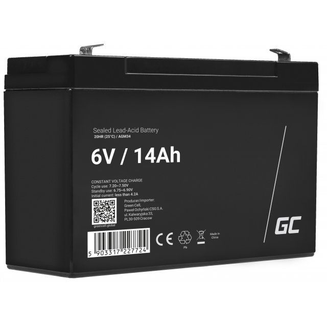  Green Cell AGM VRLA 6V 14Ah maintenance-free battery for the alarm system, cash register, toys, AGM34 