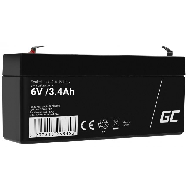  Green Cell AGM VRLA 6V 7.2Ah maintenance-free battery for the alarm system, cash register, toys, AGM39 