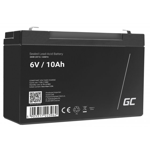  Green Cell AGM VRLA 6V 10Ah maintenance-free battery for the alarm system, cash register, toys, AGM16 