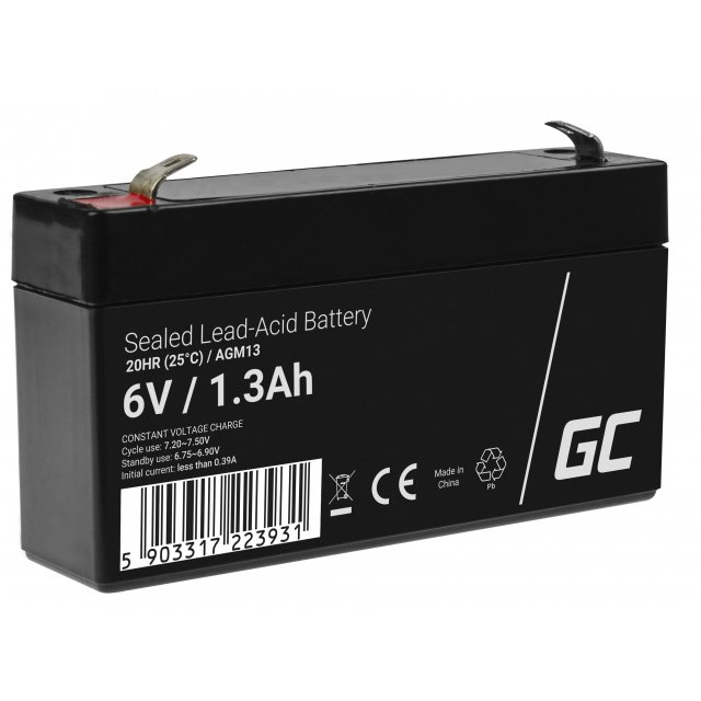  Green Cell AGM VRLA 6V 1.3Ah maintenance-free battery for the alarm system, cash register, toys, AGM13 