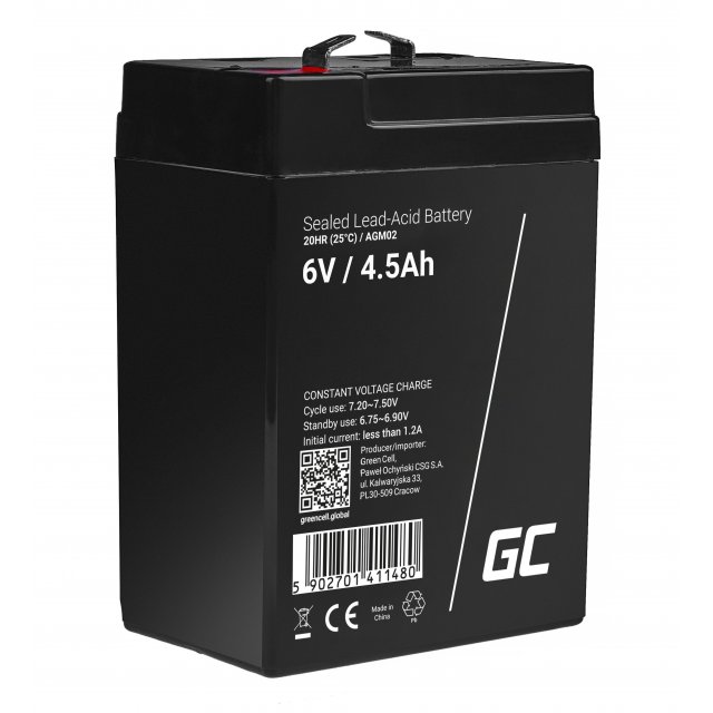 Green Cell AGM VRLA 6V 4.5Ah maintenance-free battery for the alarm system, cash register, toys, AGM02 