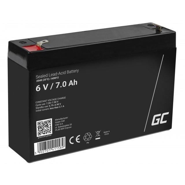  Green Cell AGM VRLA 6V 7Ah maintenance-free battery for the alarm system, cash register, toys, AGM12 