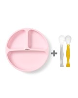  Silikona šķīvis 1482/02 pink+elastīgas karotes 1066 DĀVANA! 