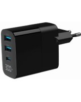  Lādētājs Gembird 3-port 30W GaN USB Fast Charger LCD Black 