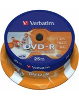  Matricas DVD-R AZO Verbatim 4.7GB 16x Wide Printable ID Brand 25 Pack Spindle 