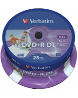  Matricas DVD+R DL Verbatim 8.5GB Double Layer 8x AZO Wide Printable non ID 25 Pack Spindle 