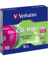  Matricas CD-RW SERL Verbatim 700 MB 8x-12X Colour, 5 Pack Slim 
