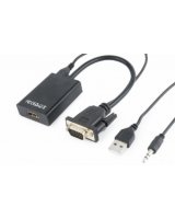  Gembird VGA Male - HDMI Female 0.15m Black + USB/AUX Full HD 