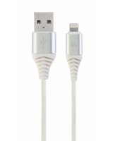  Gembird USB Male - Lightning Male Premium cotton braided 1m Silver/White 