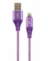  Gembird USB Male - Lightning Male Premium cotton braided 1m Purple/White 