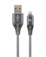  Gembird USB Male - Lightning Male Premium cotton braided 1m Space Grey/White 