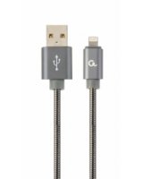  Gembird USB Male - Lightning Male Premium spiral metal 1m Metallic Grey 