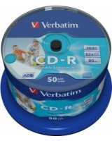  Matricas CD-R AZO Verbatim 700MB 1x- 52x Wide Printable non ID,50 Pack Spindle 