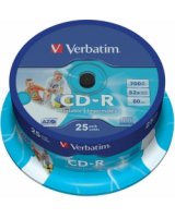  Matricas CD-R AZO Verbatim 700MB 1x-52x Wide Printable, ID Bran,25 Pack Spindle 