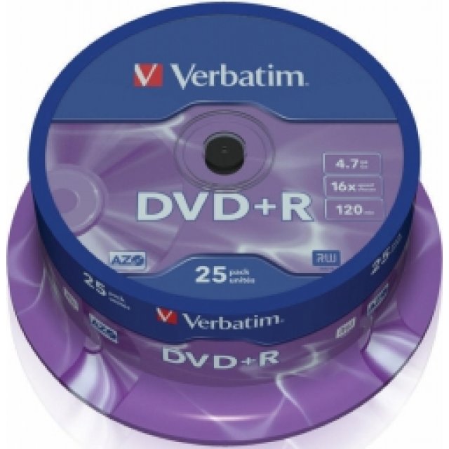 Matricas DVD+R AZO Verbatim 4.7GB 16x 25 Pack, Spindle Matricas DVD+R AZO Verbatim 4.7GB 16x 25 Pack, Spindle