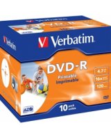  Matricas DVD-R AZO Verbatim 4.7GB 16x Printable, ID Branded,10 Pack Jewel 