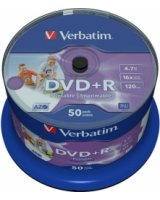  Matricas DVD+R AZO Verbatim 4.7GB 16x Wide Printable non ID, 50 Pack Spindle 