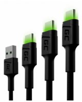  Green Cell USB Male - USB Type-C Male Set 3x with LED Diode 1.2m 