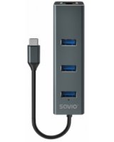  USB Centrmezgls Savio 3-port USB-C 3.1 GEN 1 hub with RJ-45 Gigabit Ethernet 