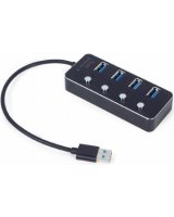  USB Centrmezgls Gembird USB 3.1 Powered 4-port Hub with Switches Black 