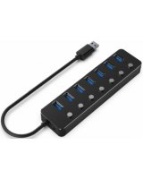  USB Centrmezgls Gembird USB 3.1 Powered 7-port Hub with Switches Black 